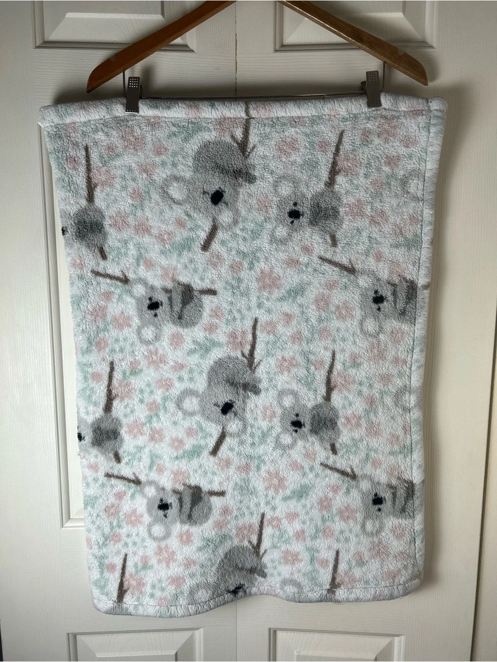 Thro Koala Bear Girl Baby Blanket Gray White Pink Green Branches Flowers